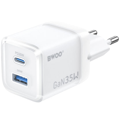 Punjač za mrežu BWOO CDA222, 35W, 3A, 1 x USB-A - 1 x USB-C, Beli