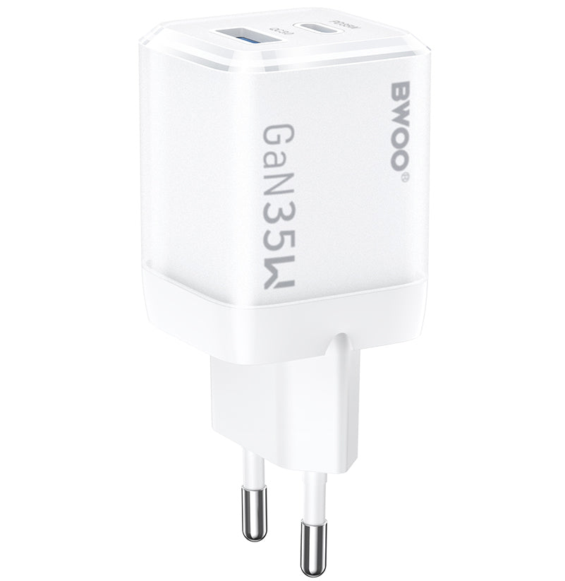 Punjač za mrežu BWOO CDA222, 35W, 3A, 1 x USB-A - 1 x USB-C, Beli