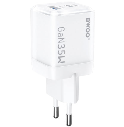 Punjač za mrežu BWOO CDA222, 35W, 3A, 1 x USB-A - 1 x USB-C, Beli