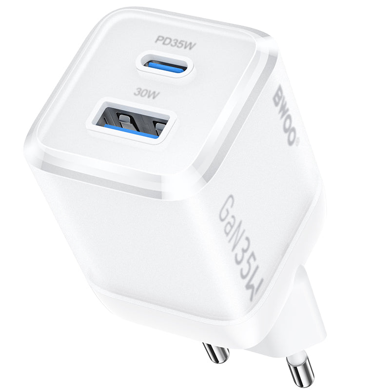 Punjač za mrežu BWOO CDA222, 35W, 3A, 1 x USB-A - 1 x USB-C, Beli