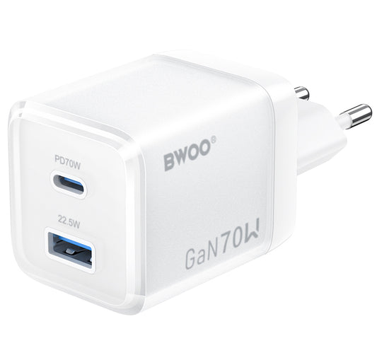 Mrežni punjač BWOO CDA224, 70W, 3.25A, 1 x USB-A - 1 x USB-C, Bel