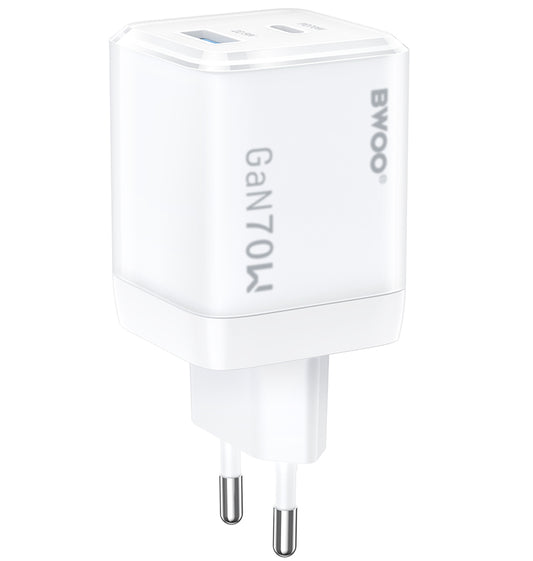 Mrežni punjač BWOO CDA224, 70W, 3.25A, 1 x USB-A - 1 x USB-C, Bel