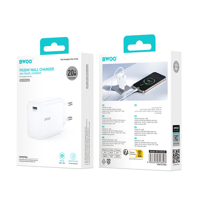 Punjač mreže BWOO CDA226, 20W, 3A, 1 x USB-C, Beli