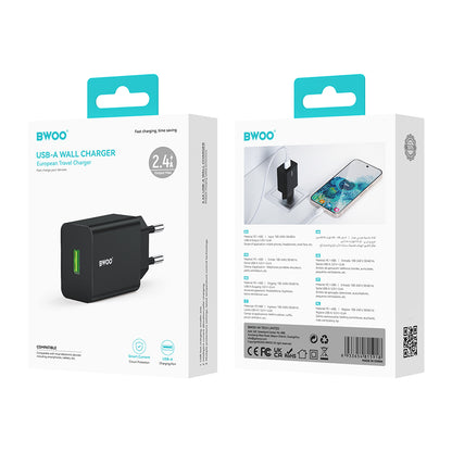 Punjač mreže BWOO CDA249, 12W, 2.4A, 1 x USB-A, Crni
