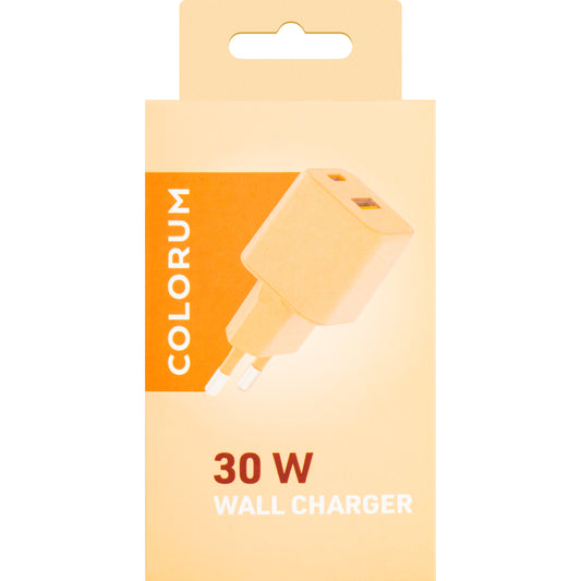 Network Charger Colorum CLS30-AC-14, 30W, 3A, 1 x USB-A - 1 x USB-C, Orange 