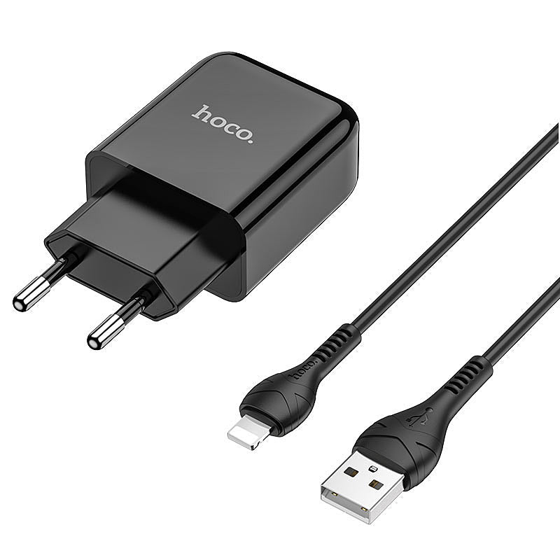 Punjač za mrežu sa Lightning kablom HOCO N2, 10W, 2A, 1 x USB-A, Crni