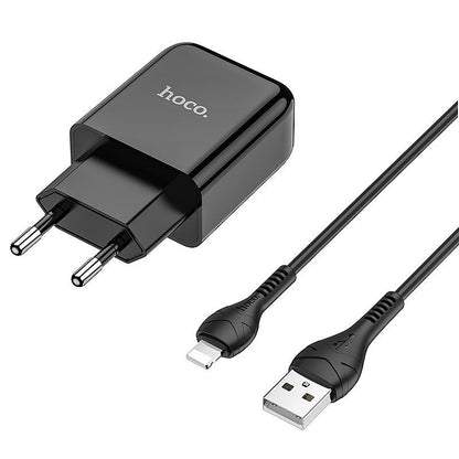 Punjač za mrežu sa Lightning kablom HOCO N2, 10W, 2A, 1 x USB-A, Crni