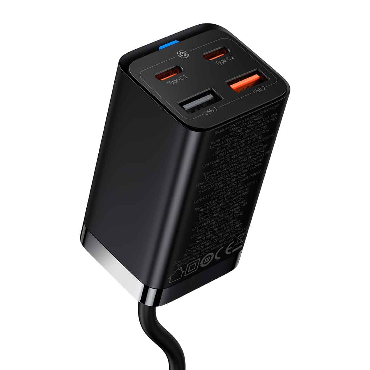 Punjač Baseus GaN3 Pro stacionarna stanica, 65W, 3A, 2 x USB-A - 2 x USB-C, Crni CCGP040101