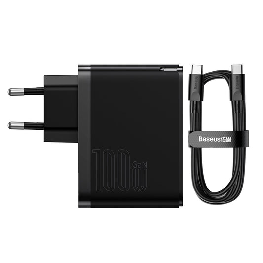 Mrežni punjač sa USB-C kablom Baseus GaN5 Pro, 100W, 3A, 1 x USB-A - 1 x USB-C, Crni CCGP090201