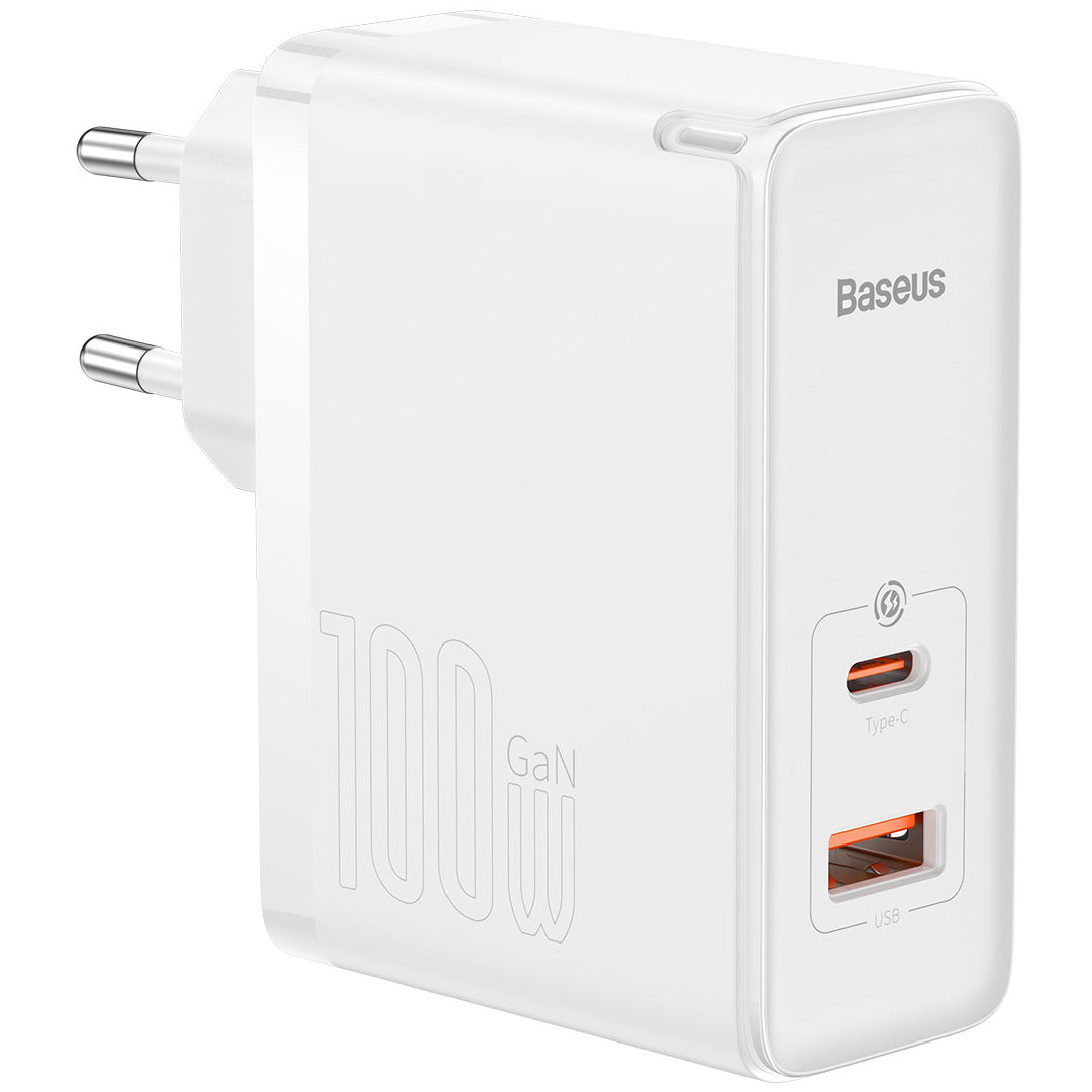 Punjač mreže sa USB-C kablom Baseus GaN5 Pro, 100W, 3A, 1 x USB-A - 1 x USB-C, Beli CCGP090202