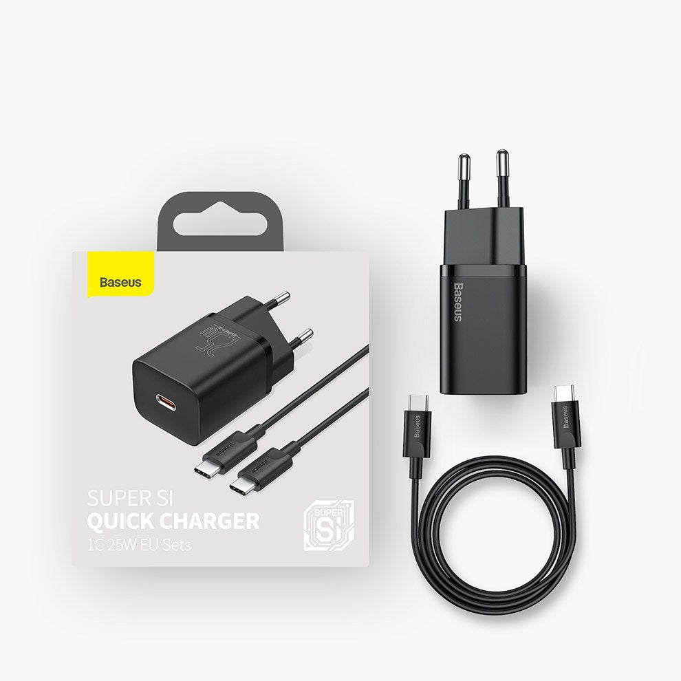 Punjač za mrežu sa USB-C kablom Baseus Super Si, 25W, 3A, 1 x USB-C, crni TZCCSUP-L01