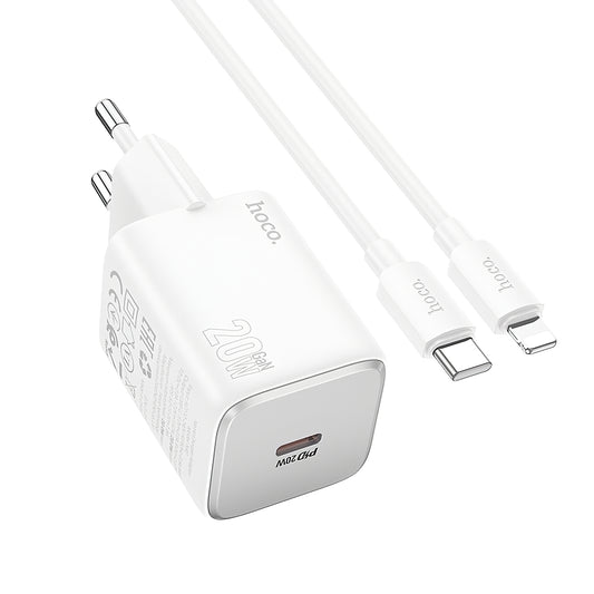 Punjač za mrežu sa Lightning kablom HOCO N40, 20W, 3A, 1 x USB-C, Bela