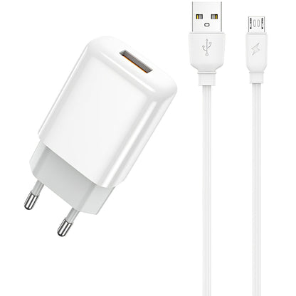 Prestico F7S Network Charger with microUSB Cable, 12W, 2.4A, 1 x USB-A, White 