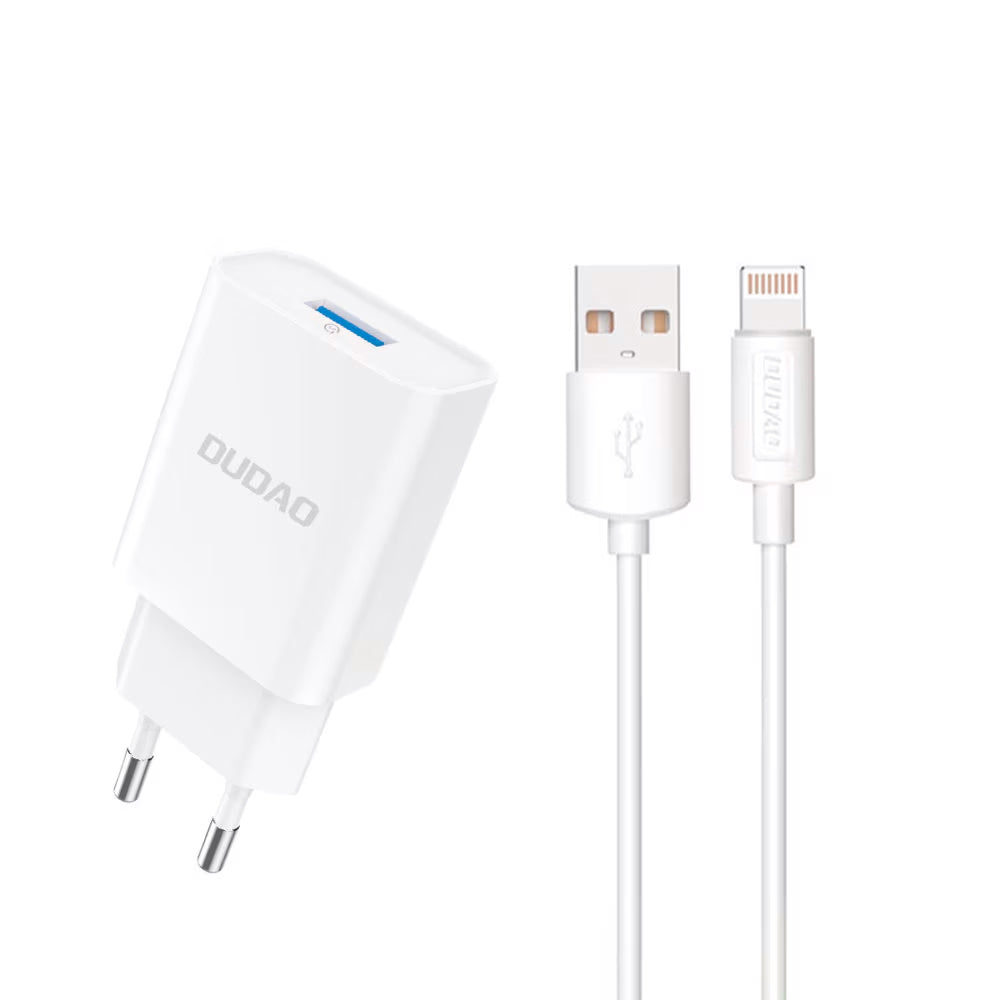 Punjač za mrežu sa Lightning kablom Dudao A4EU, 10W, 2.1A, 1 x USB-A, Bel