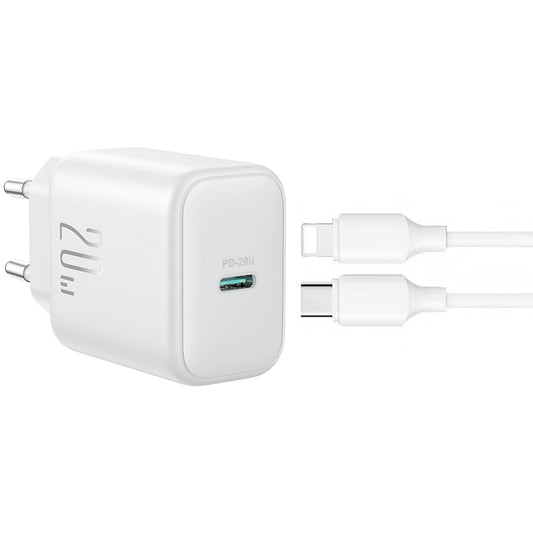 Punjač za mrežu sa Lightning kablom Joyroom JR-TCF20, 20W, 3A, 1 x USB-C, Bela