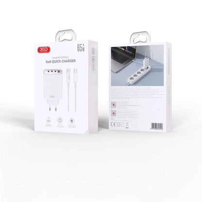 Punjač za mrežu sa USB-C kablom XO Design CE23, 65W, 3.25A, 1 x USB-A - 3 x USB-C, Beli