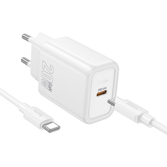 Punjač za mrežu sa USB-C kablom HOCO N60, 20W, 3A, 1 x USB-C, Bela