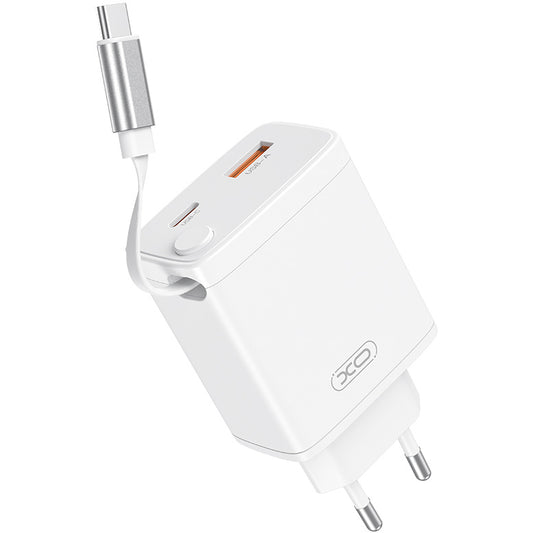 Punjač za mrežu sa USB-C kablom XO Design CE31, 30W, 3A, 1 x USB-A - 1 x USB-C, Beli