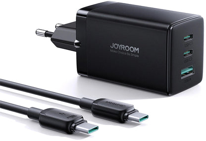 Punjač mreže sa USB-C kablom Joyroom TCG01, 65W, 3.25A, 1 x USB-A - 2 x USB-C, Crni