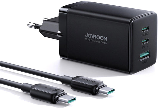 Punjač mreže sa USB-C kablom Joyroom TCG01, 65W, 3.25A, 1 x USB-A - 2 x USB-C, Crni