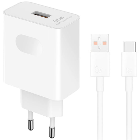 Punjač mreže sa USB-C kablom Honor HN-110600E00, 66W, 6A, 1 x USB-A, Beli 5503AAHX