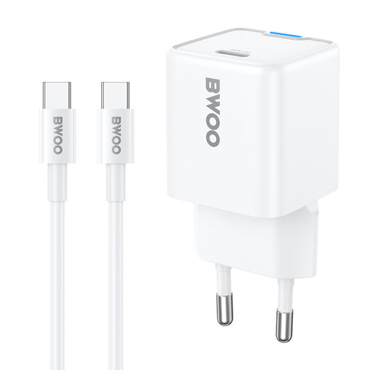 Punjač za mrežu sa USB-C kablom BWOO CDA211, 30W, 3A, 1 x USB-C, Bela