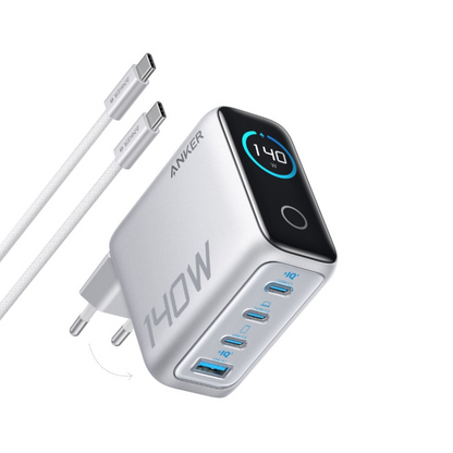 Punjač za mrežu sa USB-C kablom Anker Zolo, 140W, 5A, 1 x USB-A - 3 x USB-C, Srebrni B2697G41