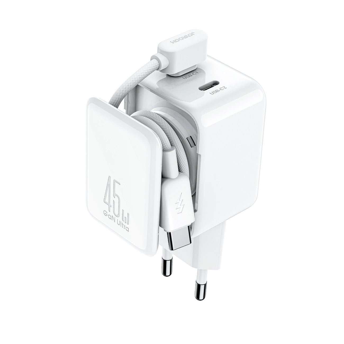 Punjač za mrežu sa USB-C kablom Joyroom JR-TCL05, 45W, 3A, 2 x USB-C, Bel
