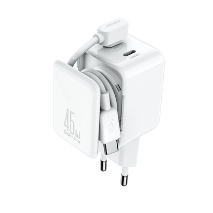 Punjač za mrežu sa USB-C kablom Joyroom JR-TCL05, 45W, 3A, 2 x USB-C, Bel