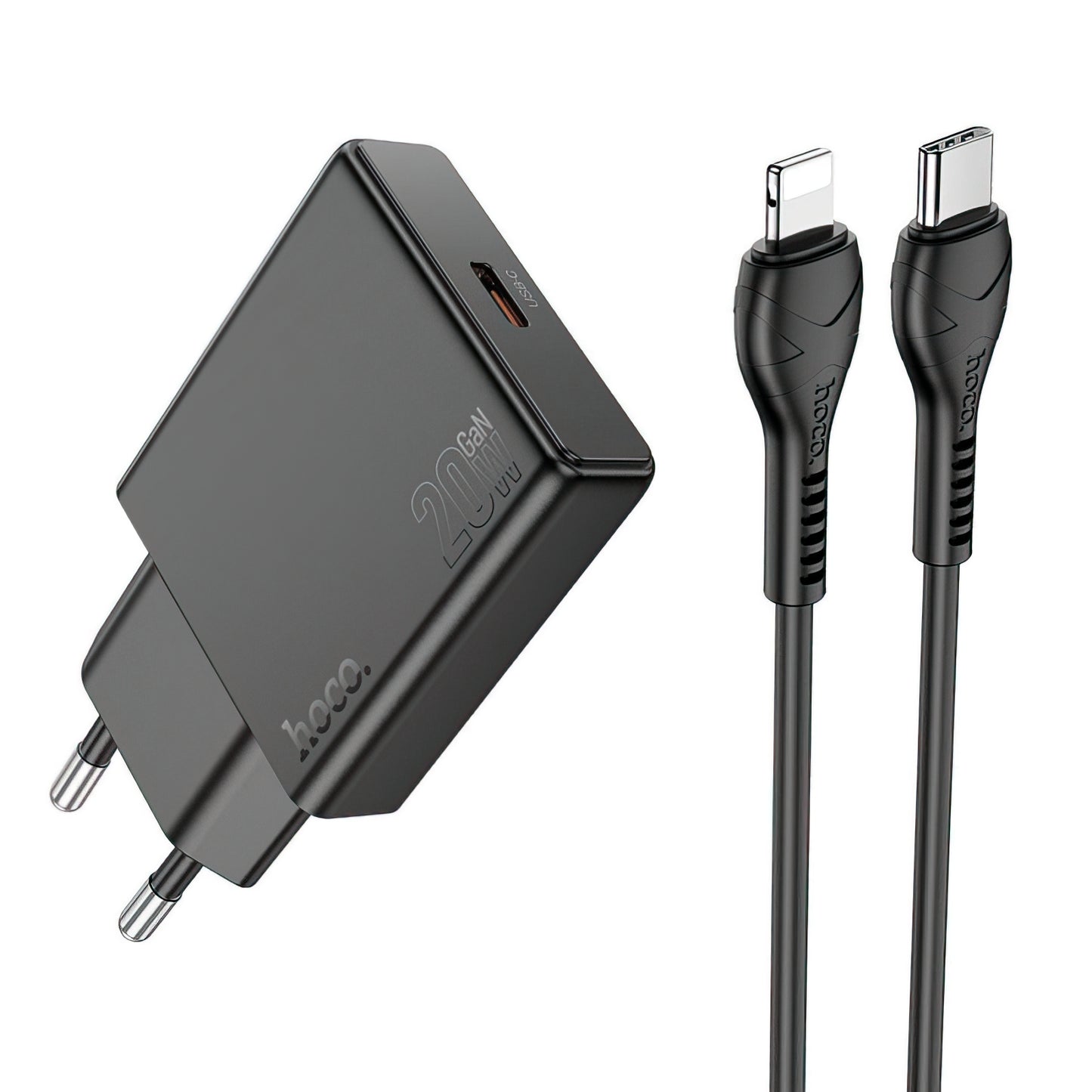 Punjač za mrežu sa Lightning kablom HOCO N37, 30W, 3A, 1 x USB-C, Crni