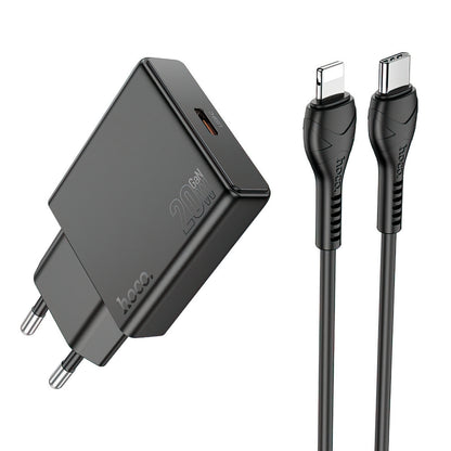 Punjač za mrežu sa Lightning kablom HOCO N37, 30W, 3A, 1 x USB-C, Crni