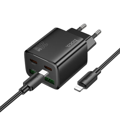 Punjač za mrežu sa Lightning kablom HOCO N55, 20W, 3A, 2 x USB-A - 2 x USB-C, Crni