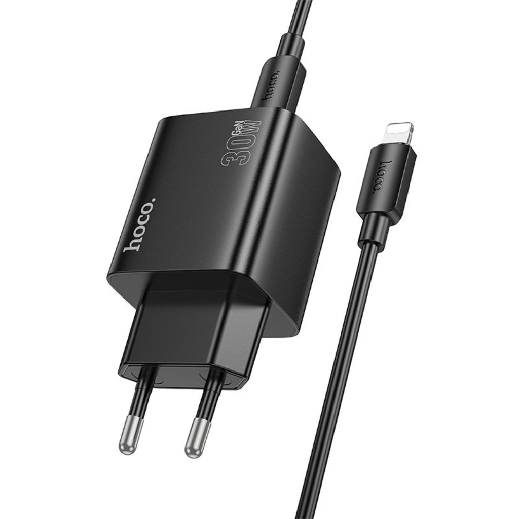 Punjač za mrežu sa Lightning kablom HOCO N56, 30W, 3A, 2 x USB-A - 2 x USB-C, Crni