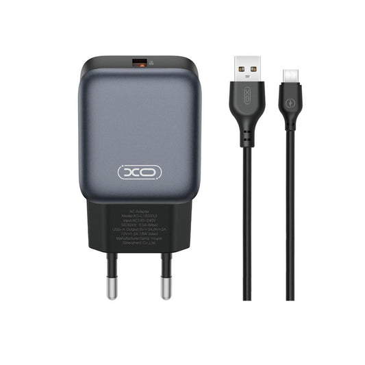 Punjač za mrežu sa USB-C kablom XO Design L152, 18W, 3A, 1 x USB-A, Crni