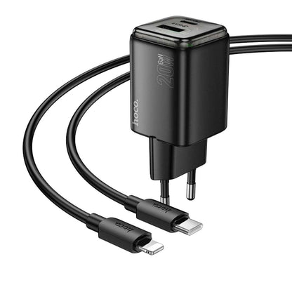 Punjač za mrežu sa Lightning kablom HOCO N52, 20W, 3A, 1 x USB-A - 1 x USB-C, Crni