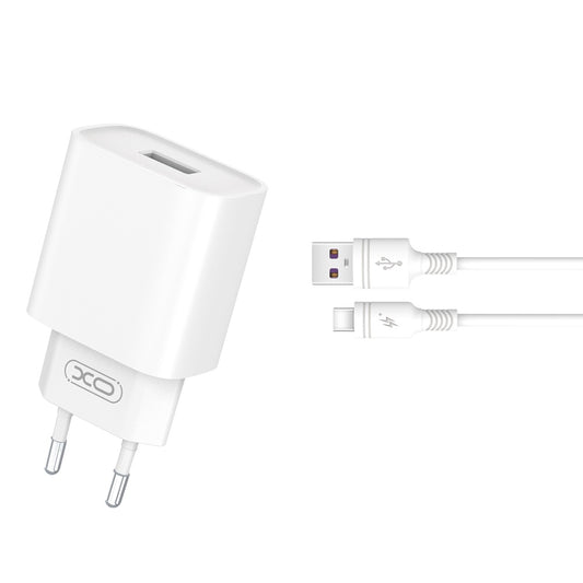 Punjač za mrežu sa USB-C kablom XO Design CE02D, 18W, 3A, 1 x USB-A, Bela