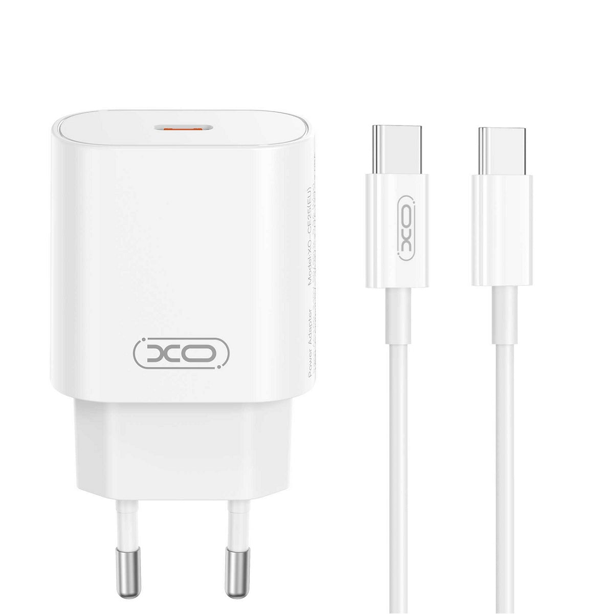 Punjač za mrežu sa USB-C kablom XO Design CE25, 25W, 3A, 1 x USB-C, Bel