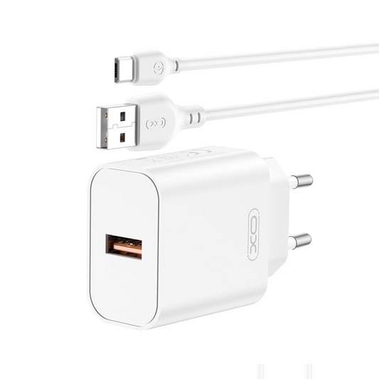 Punjač za mrežu sa USB-C kablom XO Design CE33, 18W, 3A, 1 x USB-A, Bela