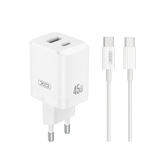 Punjač za mrežu sa USB-C kablom XO Design CE36, 45W, 3A, 1 x USB-A - 1 x USB-C, Beli