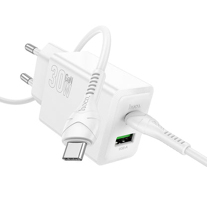 Punjač za mrežu sa USB-C kablom HOCO N71, 30W, 3A, 1 x USB-A - 1 x USB-C, Beli