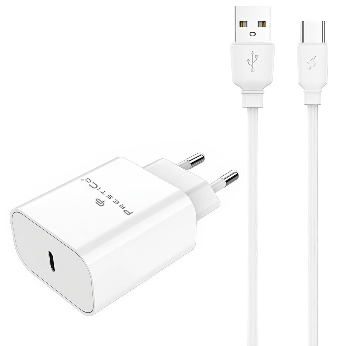 Punjač za mrežu sa USB-C kablom Prestico F15S-C, 30W, 3A, 1 x USB-C, Bela