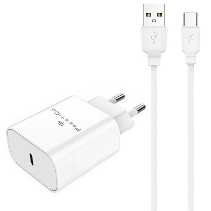 Punjač za mrežu sa USB-C kablom Prestico F15S-C, 30W, 3A, 1 x USB-C, Bela