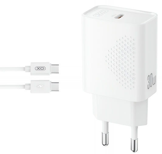 Punjač za mrežu sa USB-C kablom XO Design L162, 30W, 3A, 1 x USB-C, Beli