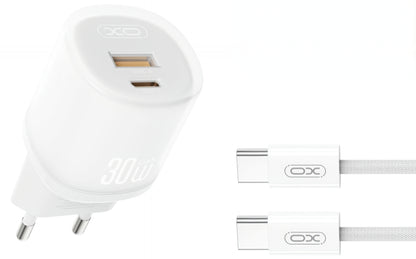 Punjač za mrežu sa USB-C kablom XO Design L151, 30W, 3A, 1 x USB-A - 1 x USB-C, Beli