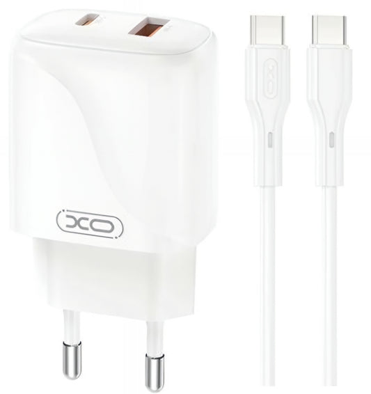 Punjač za mrežu sa USB-C kablom XO Design L158, 20W, 3A, 1 x USB-A - 1 x USB-C, Beli