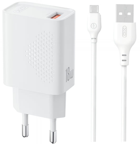 Punjač za mrežu sa microUSB kablom XO Design L159, 18W, 3A, 1 x USB-A, Bel