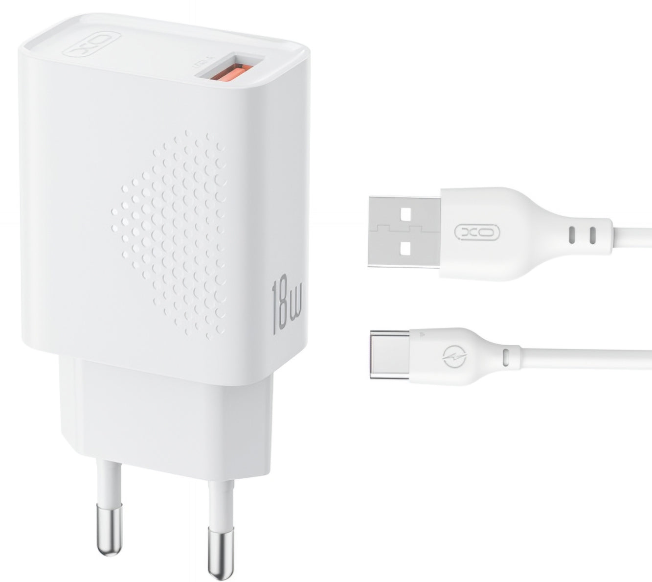 Punjač za mrežu sa USB-C kablom XO Design L159, 18W, 3A, 1 x USB-A, Bela