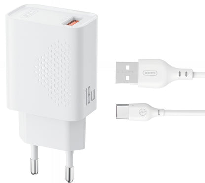 Punjač za mrežu sa USB-C kablom XO Design L159, 18W, 3A, 1 x USB-A, Bela