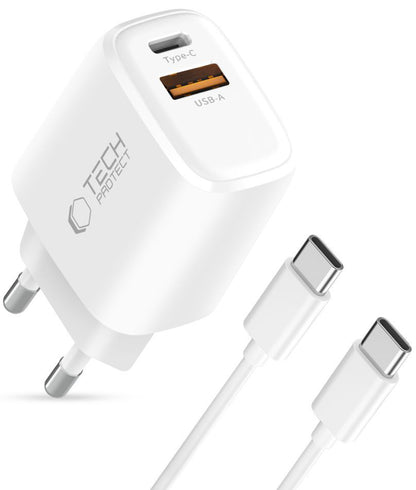 Punjač mreže sa USB-C kablom Tech-Protect NCA45W, 45W, 3A, 1 x USB-A - 1 x USB-C, Beli