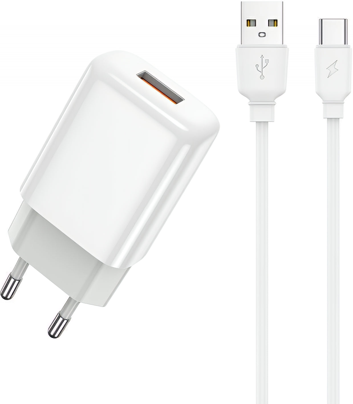 Punjač mreže sa USB-C kablom Prestico F9S, 12W, 2.4A, 1 x USB-A, Beli